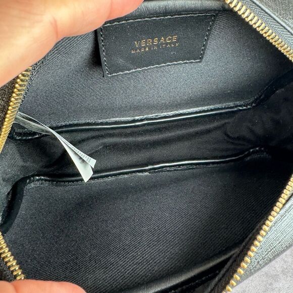 VERSACE Grained Calfskin 90's Logo Belt Bag Black - Picture 8 of 13